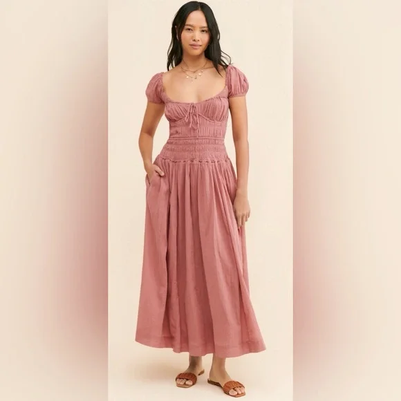 Free People Feeling Bonita Midi Dress Backless Pink Rose XS - Picture 3 of 14